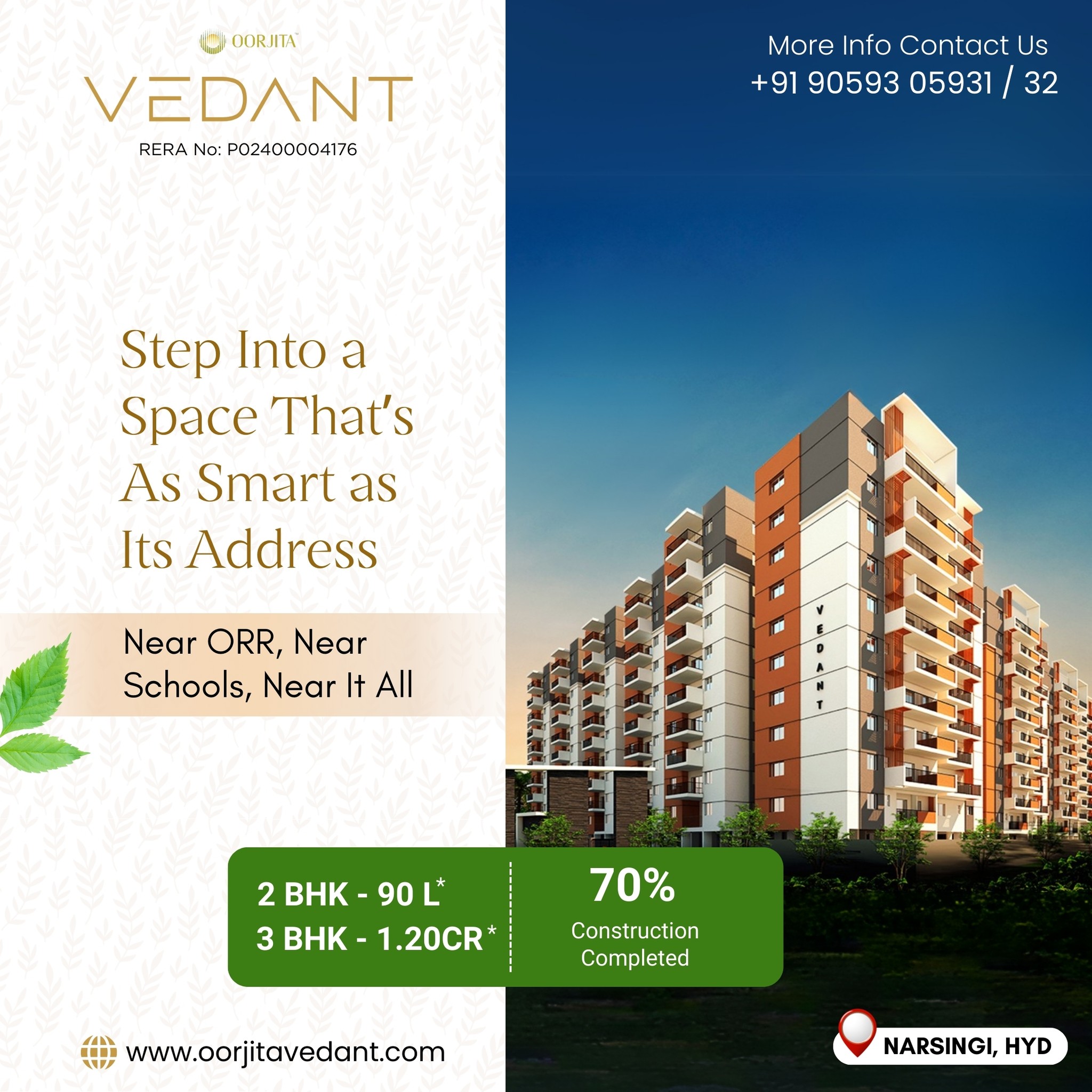 Step into a home that’s as smart as its location.
With top schools, IT hubs, and the ORR just minutes away, Oorjita Vedant offers more than just prime real estate—it offers prime living.
✅ 2 BHK from ₹90L* | 3 BHK from ₹1.20Cr*
✅ 70% Construction Completed
✅ Premium Gated Community at Narsingi
📞 Book Your Visit Today!
#OorjitaVedant #LuxuryLiving #NarsingiHomes #HyderabadRealEstate #2BHK #3BHK #GatedCommunity #ClubhouseLiving #LiveNearORR #SmartInvestment #PremiumHomes #UrbanLifestyle #HomeGoals #FutureReadyHomes #LiveInComfort #HyderabadHomes